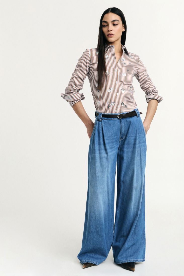 Jeans Please palazzo con cintura e pinces