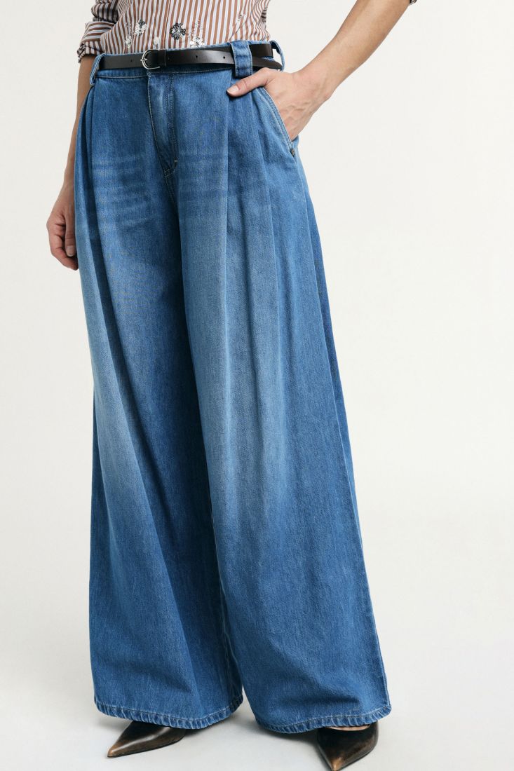 Jeans Please palazzo con cintura e pinces