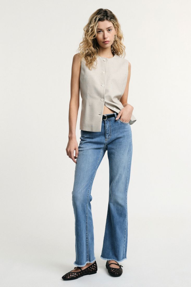 Jeans Please boot-cut con fondo sfrangiato e cintura