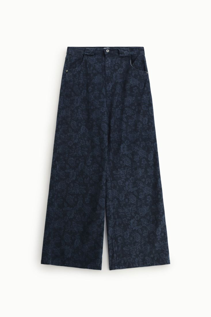 Jeans Please a gamba ampia stampa floreale vita alta - Blu Denim