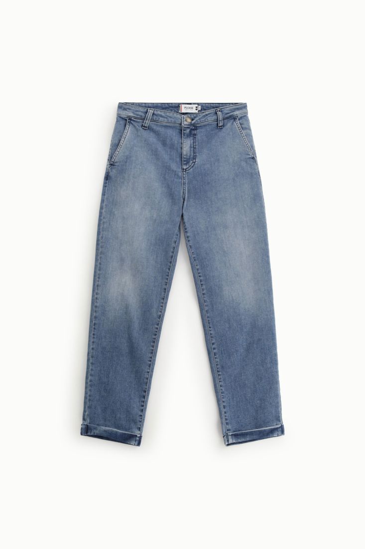 Jeans Please chino vita alta con risvolto