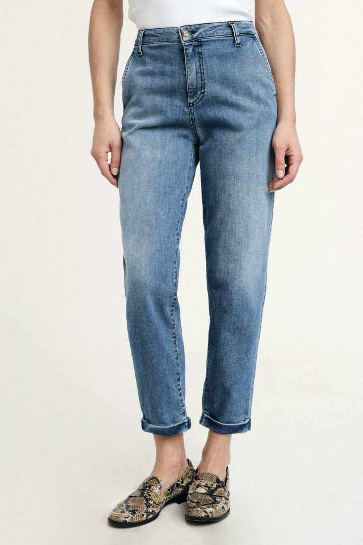 Jeans Please chino vita alta con risvolto