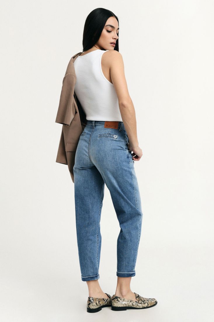 Jeans Please chino vita alta con risvolto