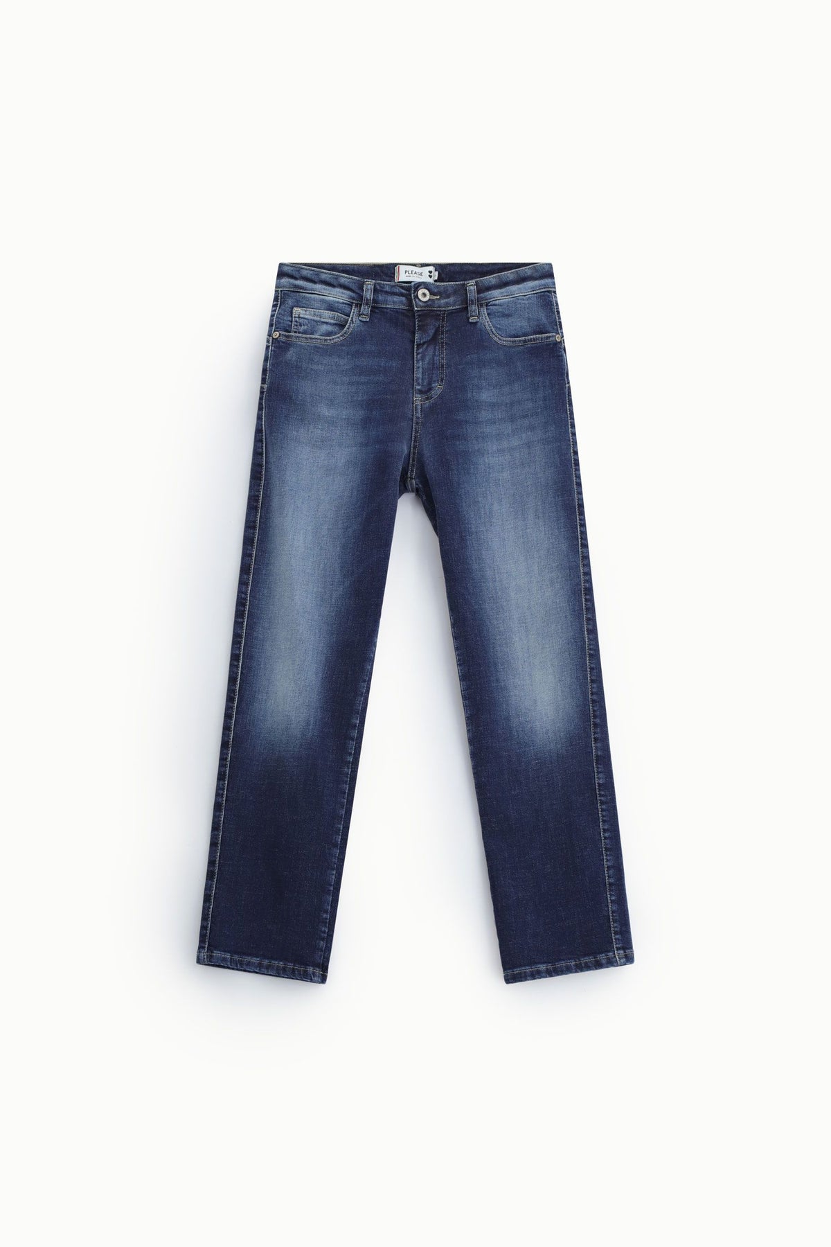 Jeans cropped vita alta con lavaggio sfumato Please - Blu Denim
