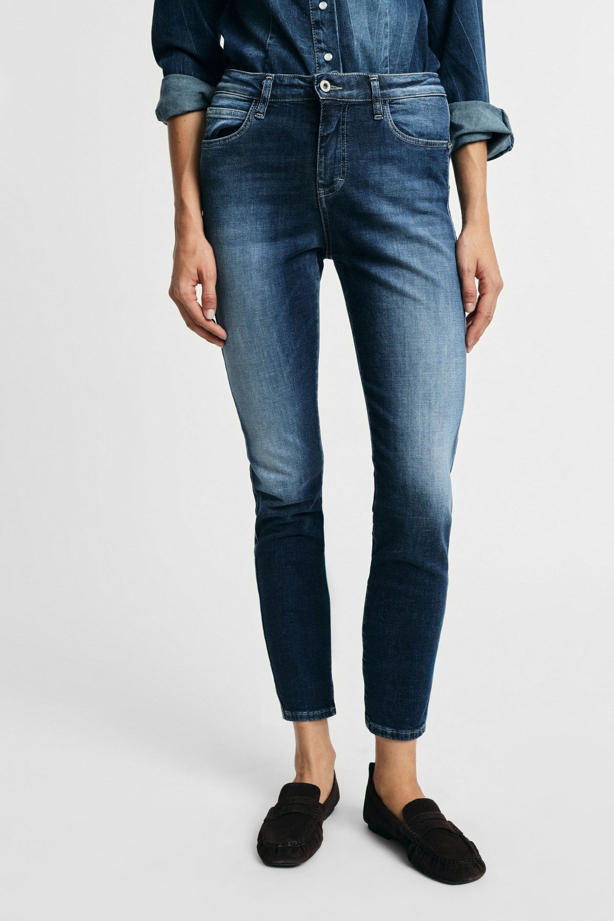 Jeans cropped vita alta con lavaggio sfumato Please - Blu Denim