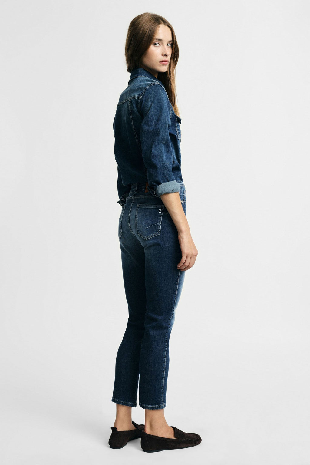 Jeans cropped vita alta con lavaggio sfumato Please - Blu Denim