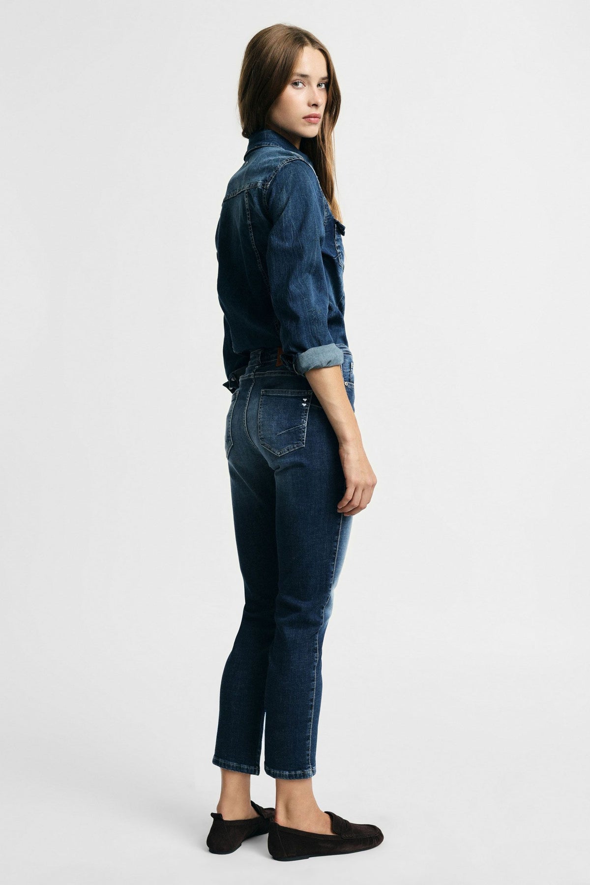 Jeans cropped vita alta con lavaggio sfumato Please - Blu Denim