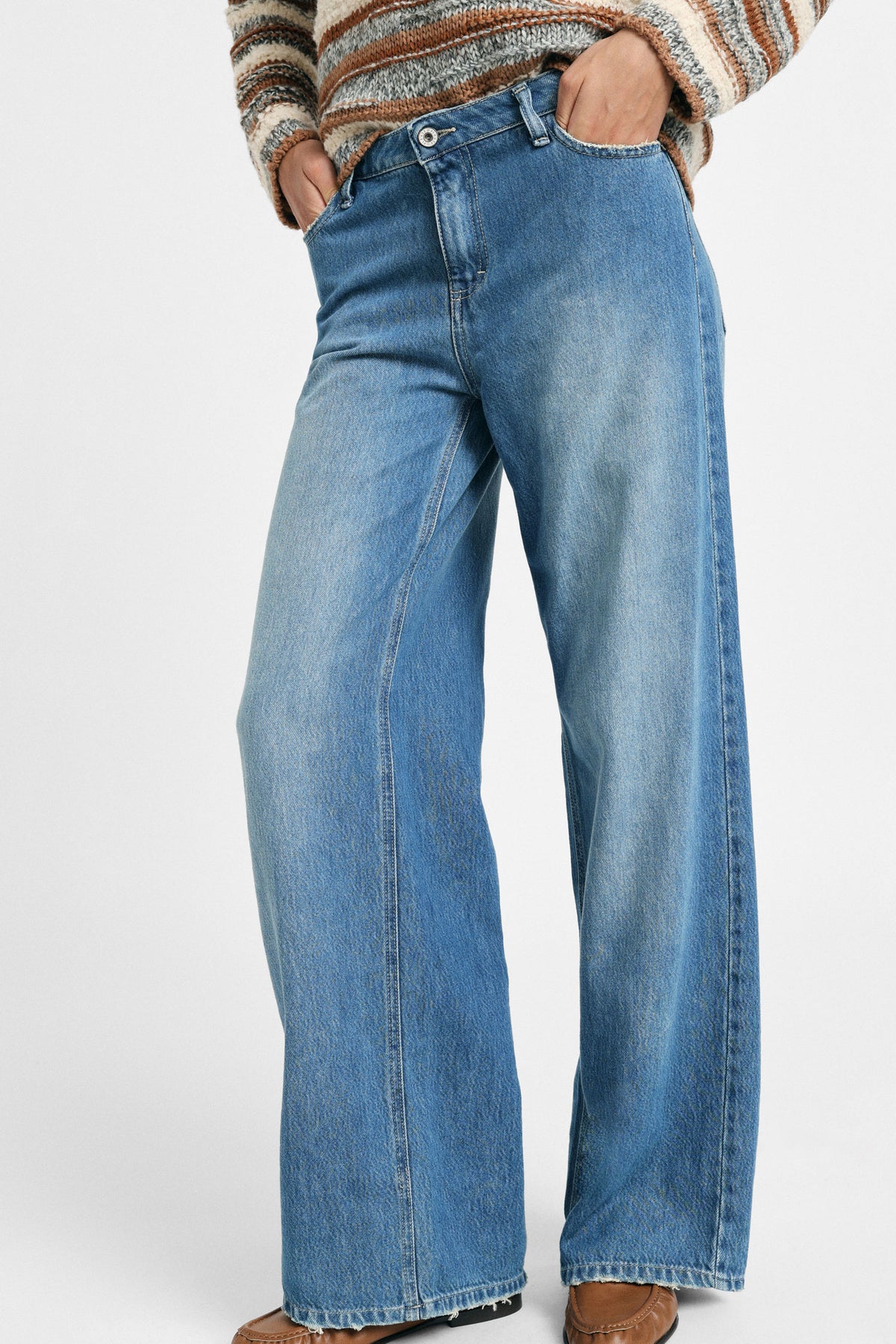 Jeans palazzo gamba dritta délavé Please - Blu Denim