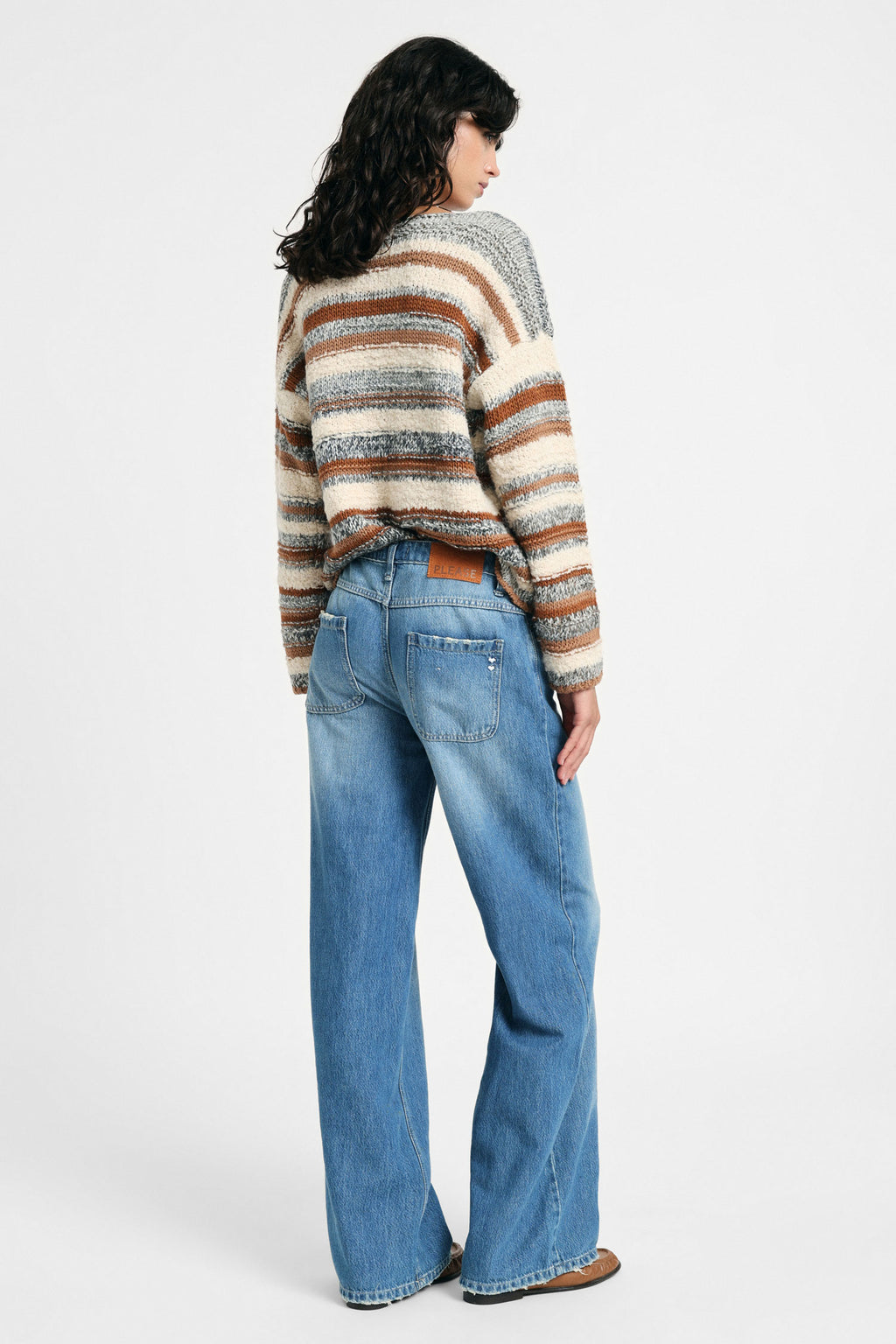Jeans palazzo gamba dritta délavé Please - Blu Denim