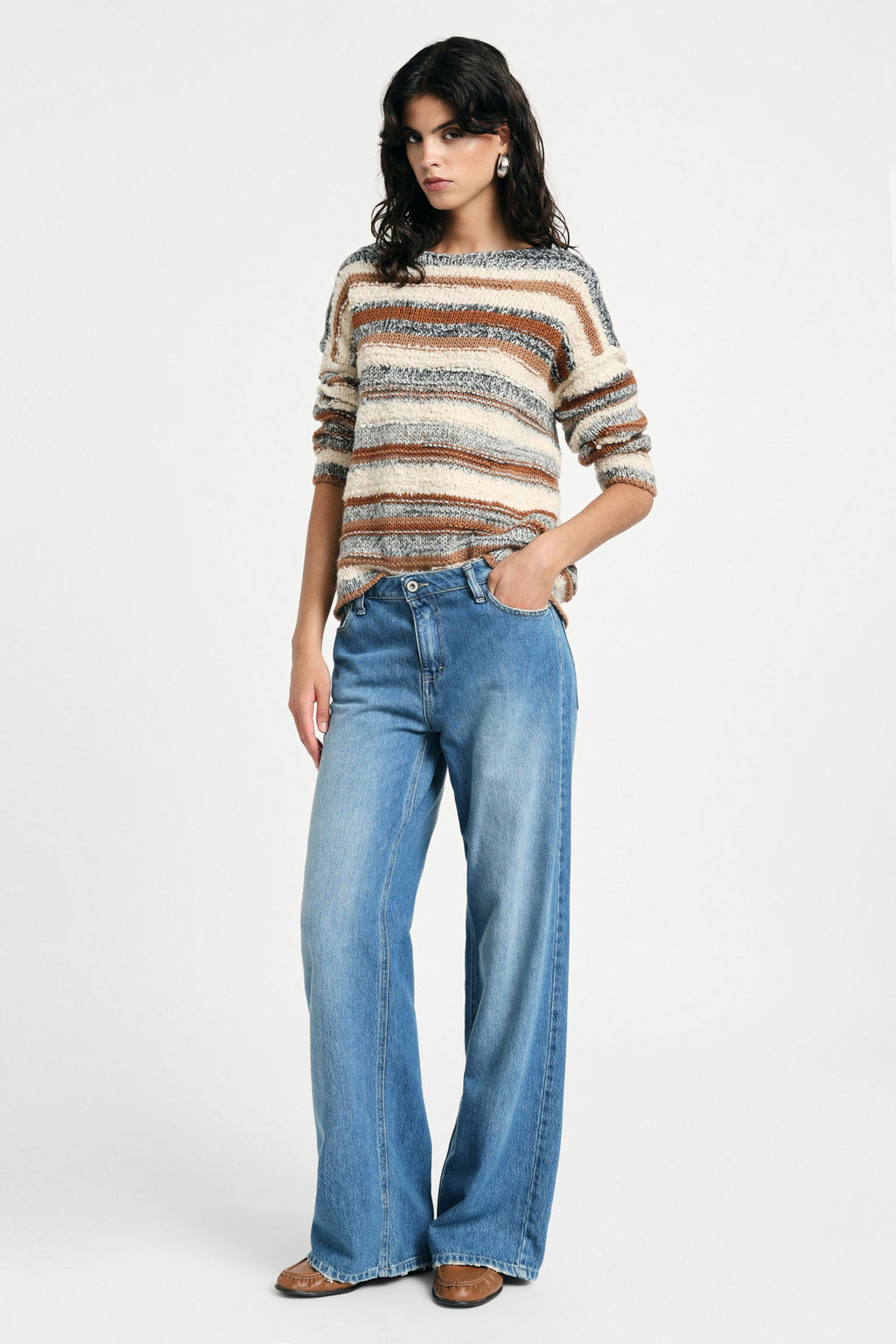 Jeans palazzo gamba dritta délavé Please - Blu Denim
