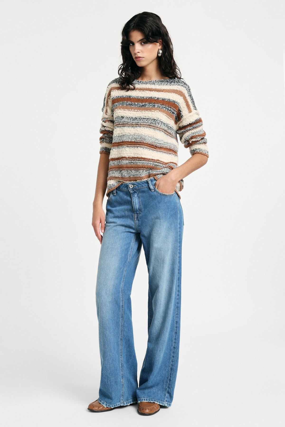 Jeans palazzo gamba dritta délavé Please - Blu Denim