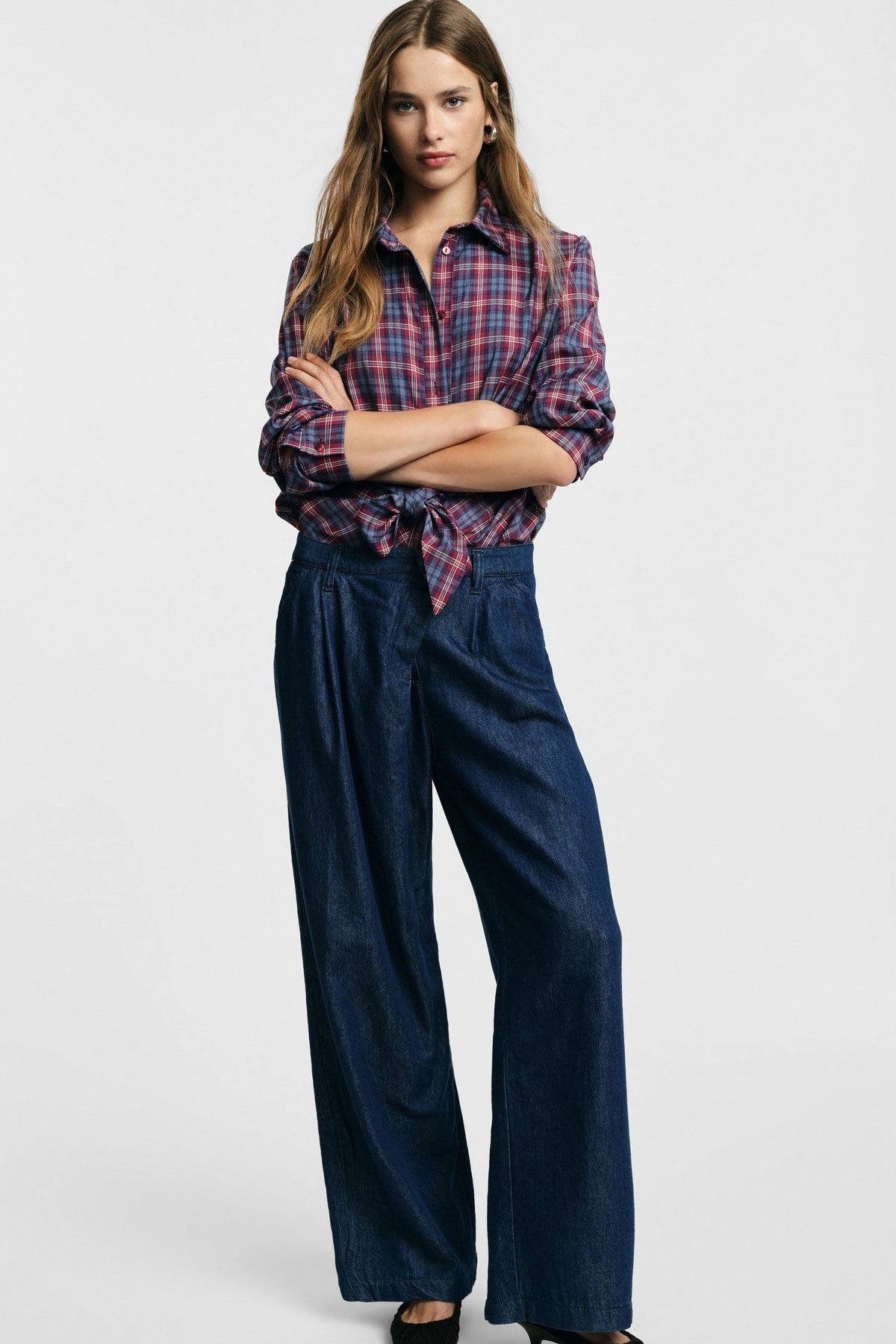 Jeans ampi vita alta con pinces Please - Blu Denim