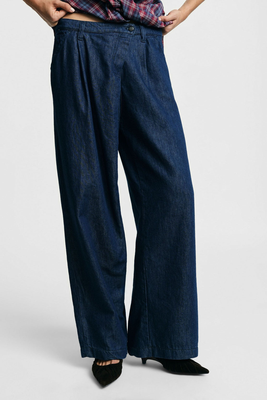 Jeans ampi vita alta con pinces Please - Blu Denim