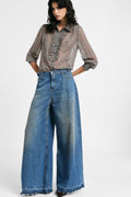 Jeans a gamba ampia con fondo sfrangiato Please - Blu Denim