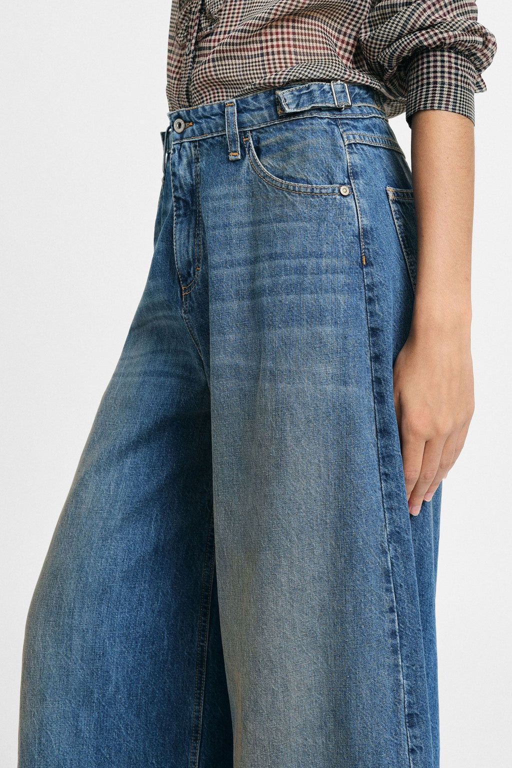 Jeans a gamba ampia con fondo sfrangiato Please - Blu Denim