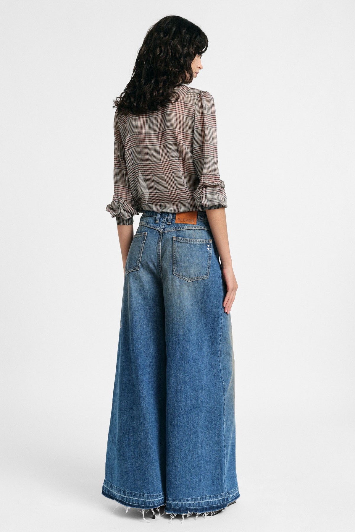 Jeans a gamba ampia con fondo sfrangiato Please - Blu Denim