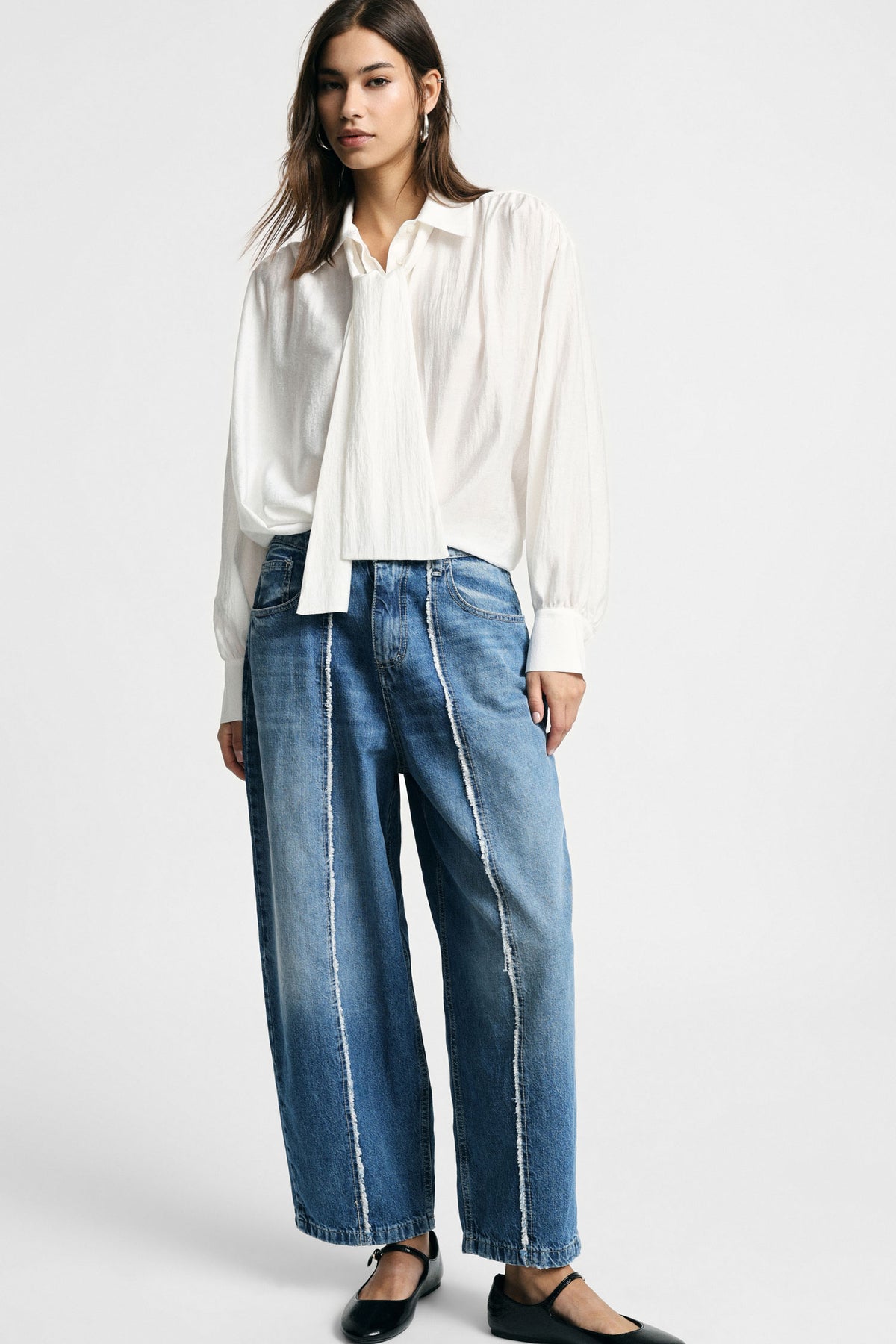 Jeans ampi dritti con cuciture frontali a vista Pleasev - Blu Denim