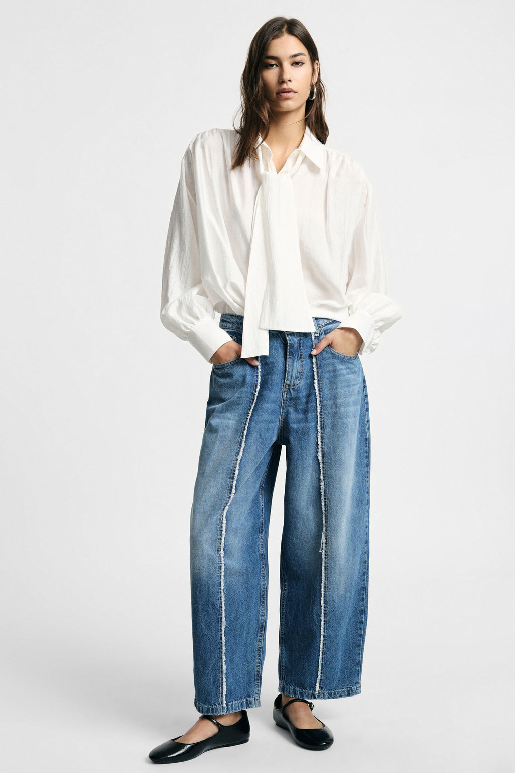 Jeans ampi dritti con cuciture frontali a vista Pleasev - Blu Denim