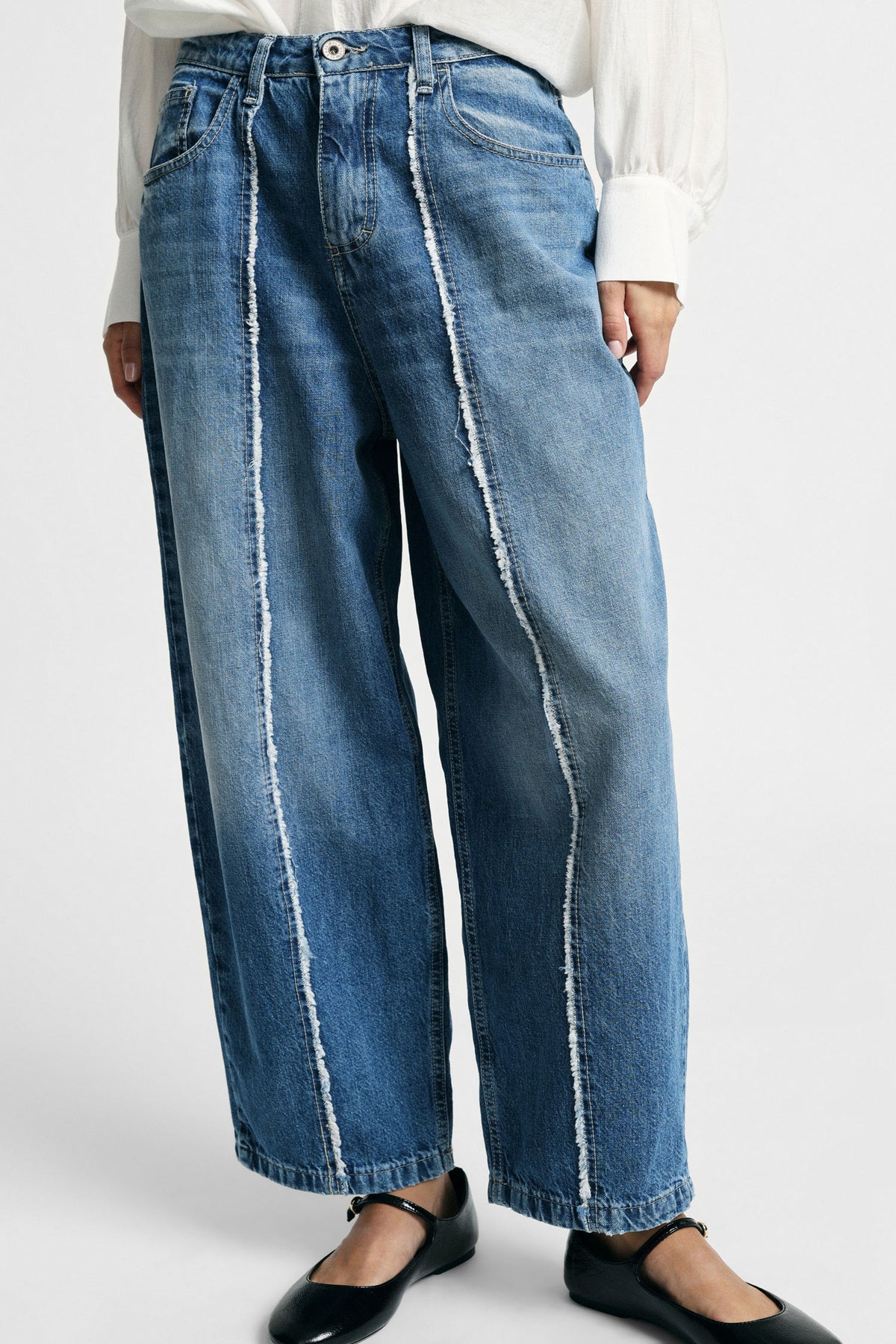 Jeans ampi dritti con cuciture frontali a vista Pleasev - Blu Denim