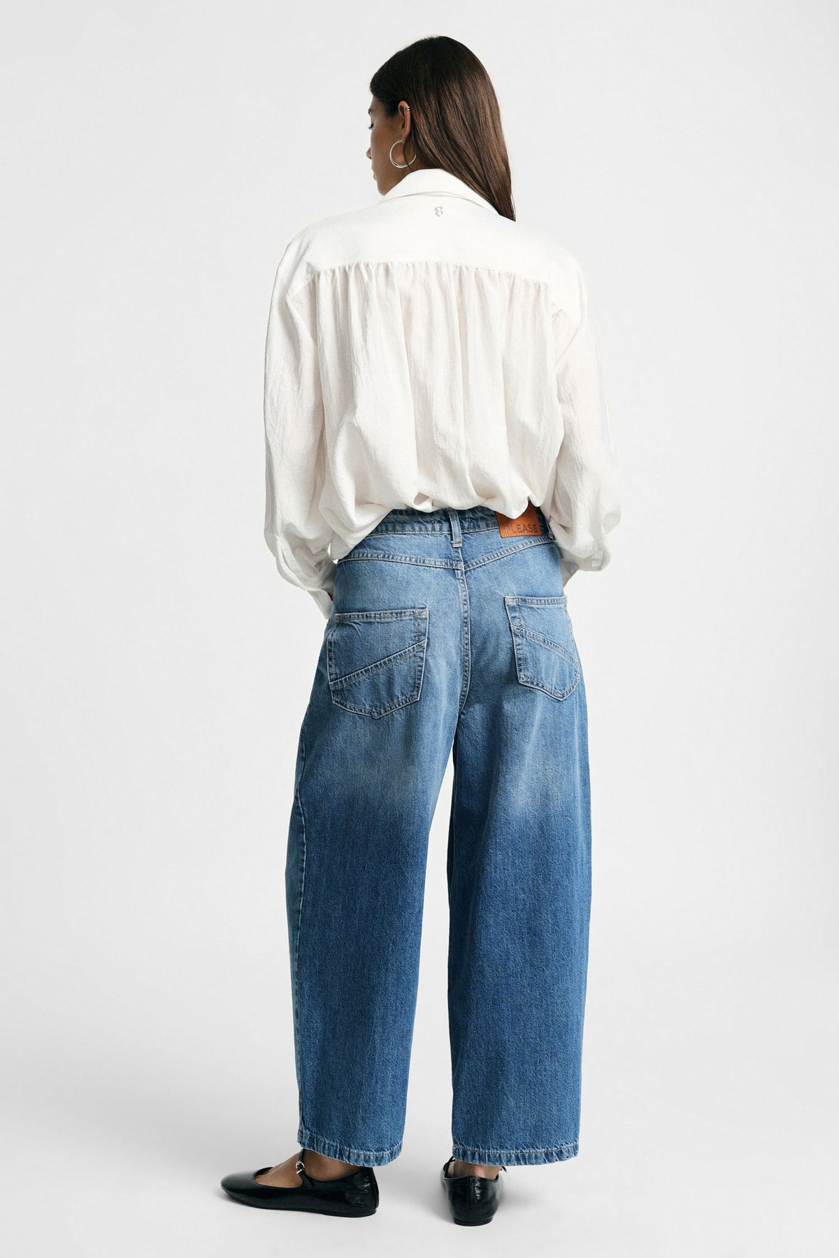 Jeans ampi dritti con cuciture frontali a vista Pleasev - Blu Denim