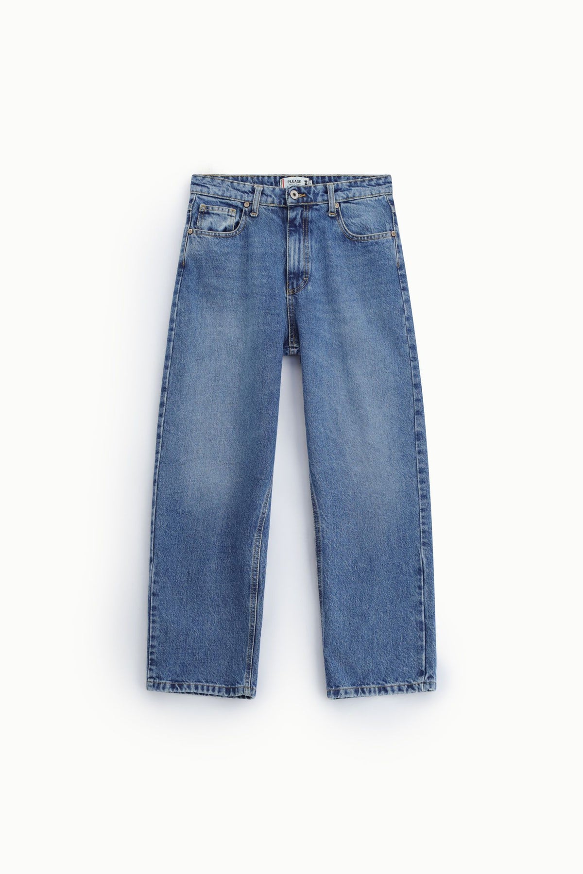 Jeans straight fit vita alta con cinque tasche Please - Blu Denim