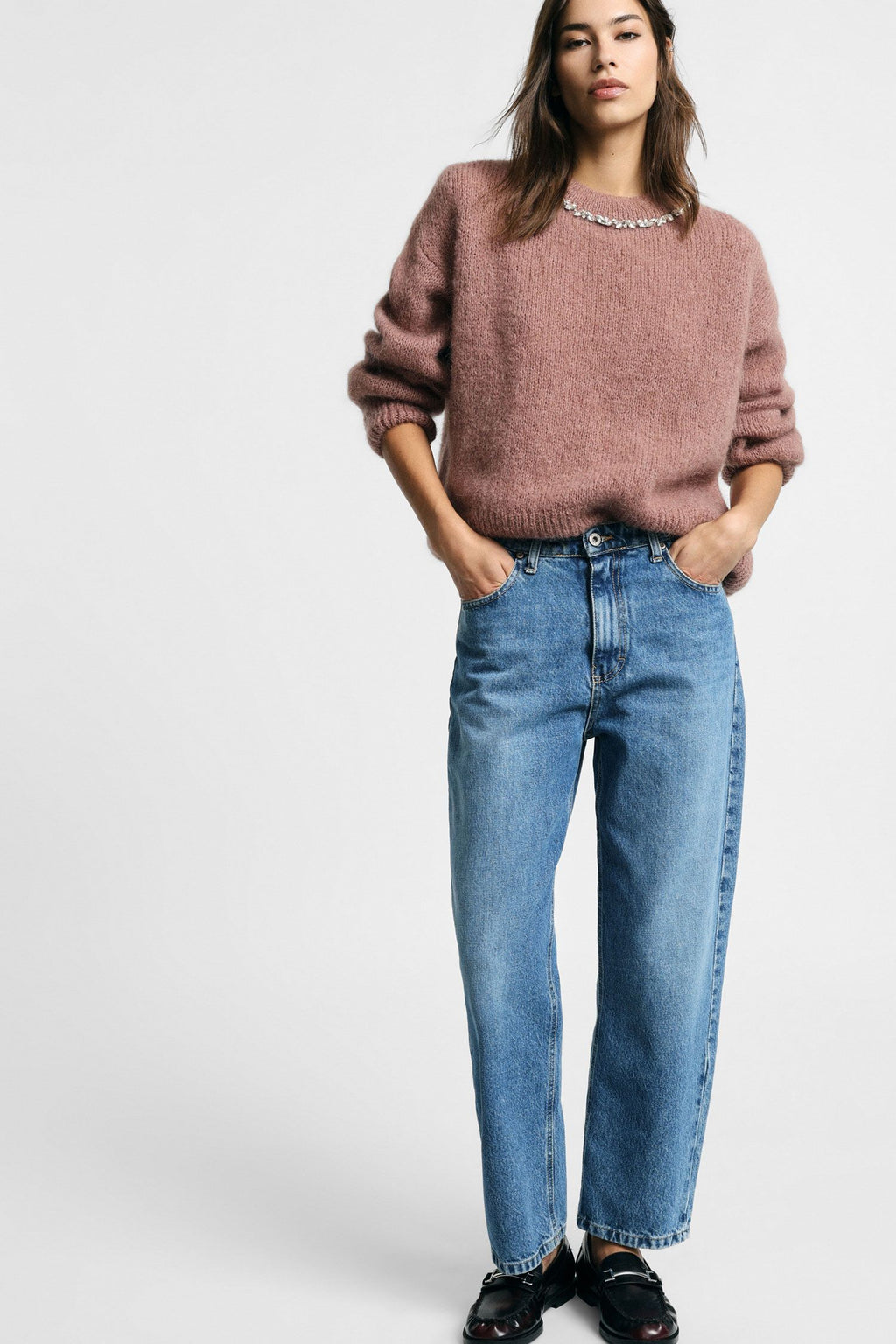 Jeans straight fit vita alta con cinque tasche Please - Blu Denim