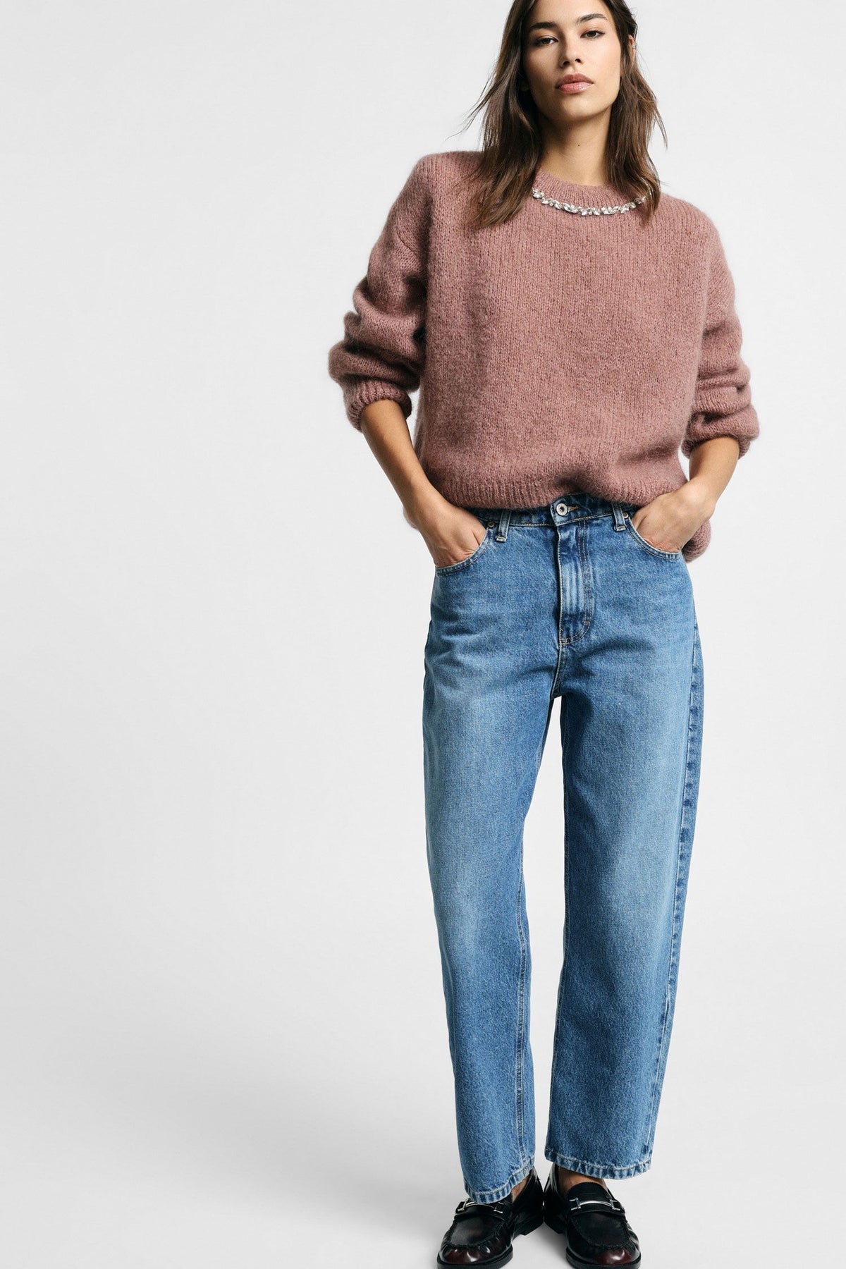 Jeans straight fit vita alta con cinque tasche Please - Blu Denim