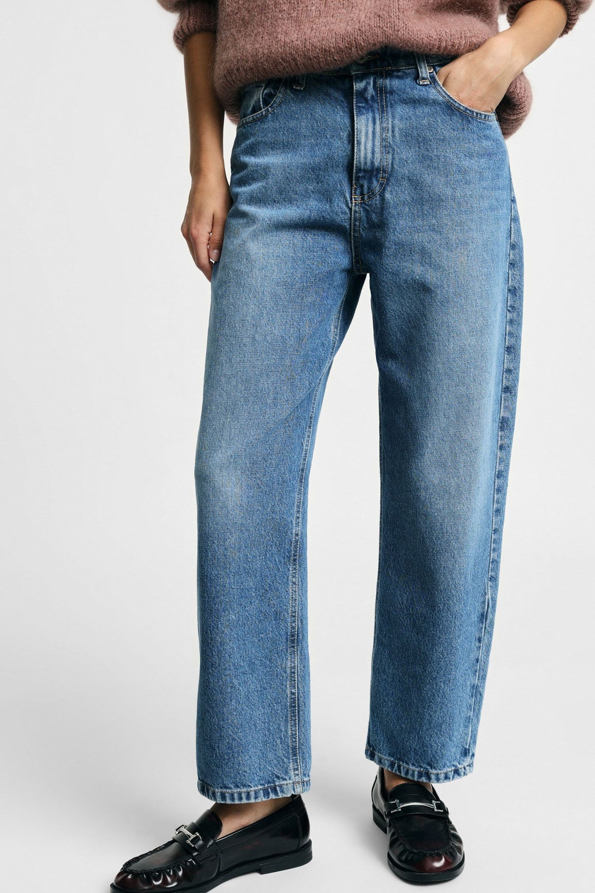 Jeans straight fit vita alta con cinque tasche Please - Blu Denim