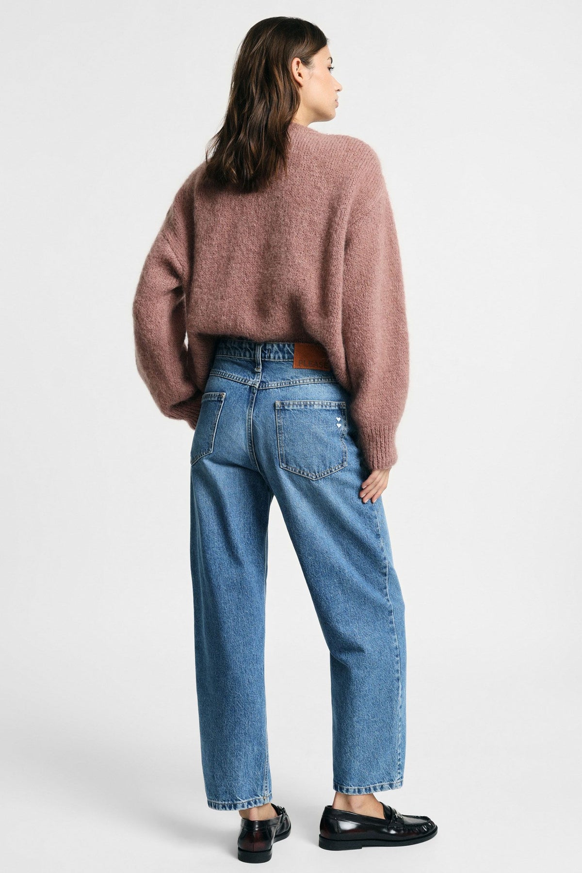 Jeans straight fit vita alta con cinque tasche Please - Blu Denim