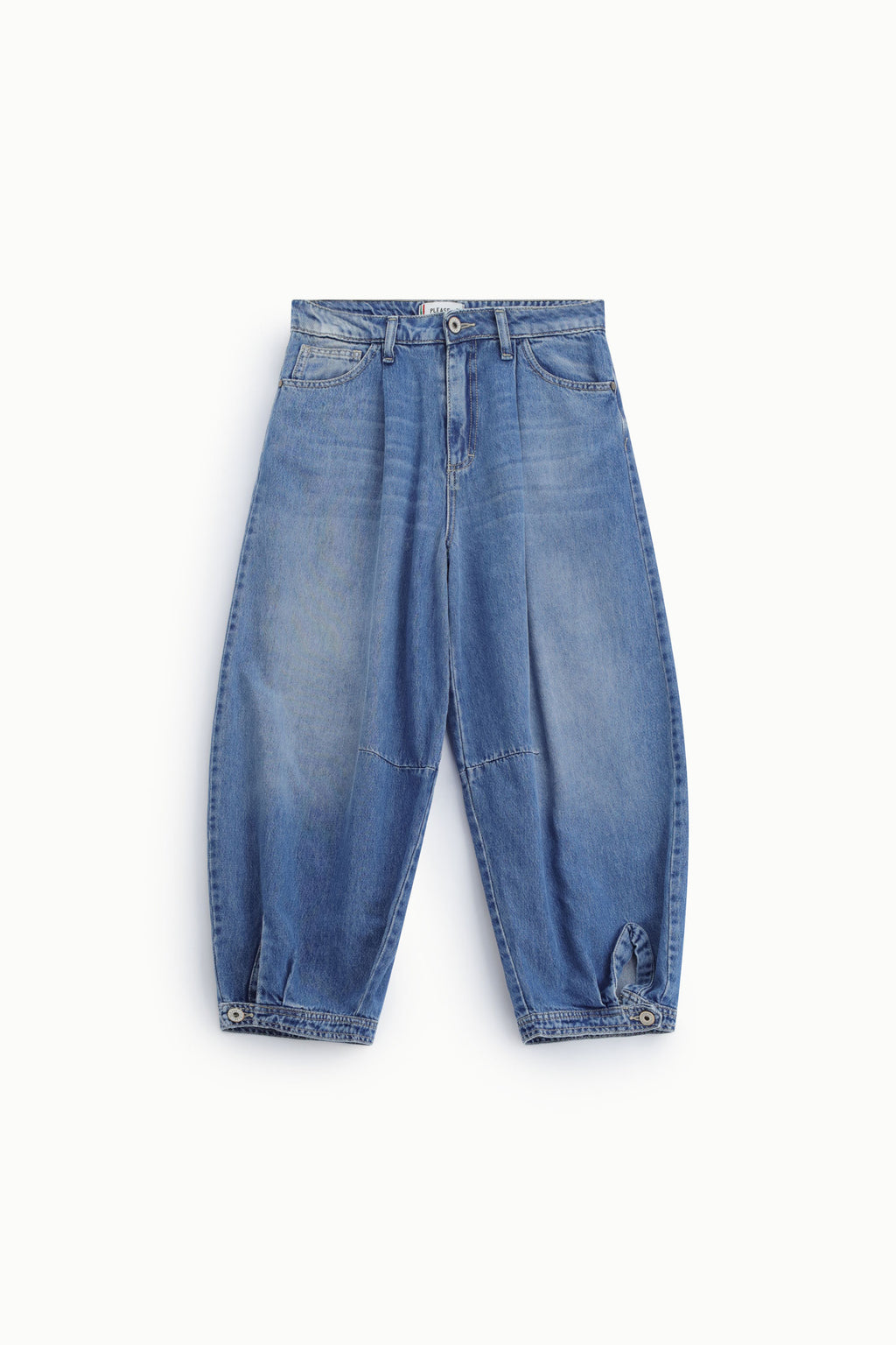 Jeans baloon vita alta con cuciture a contrasto Please - Blu Denim