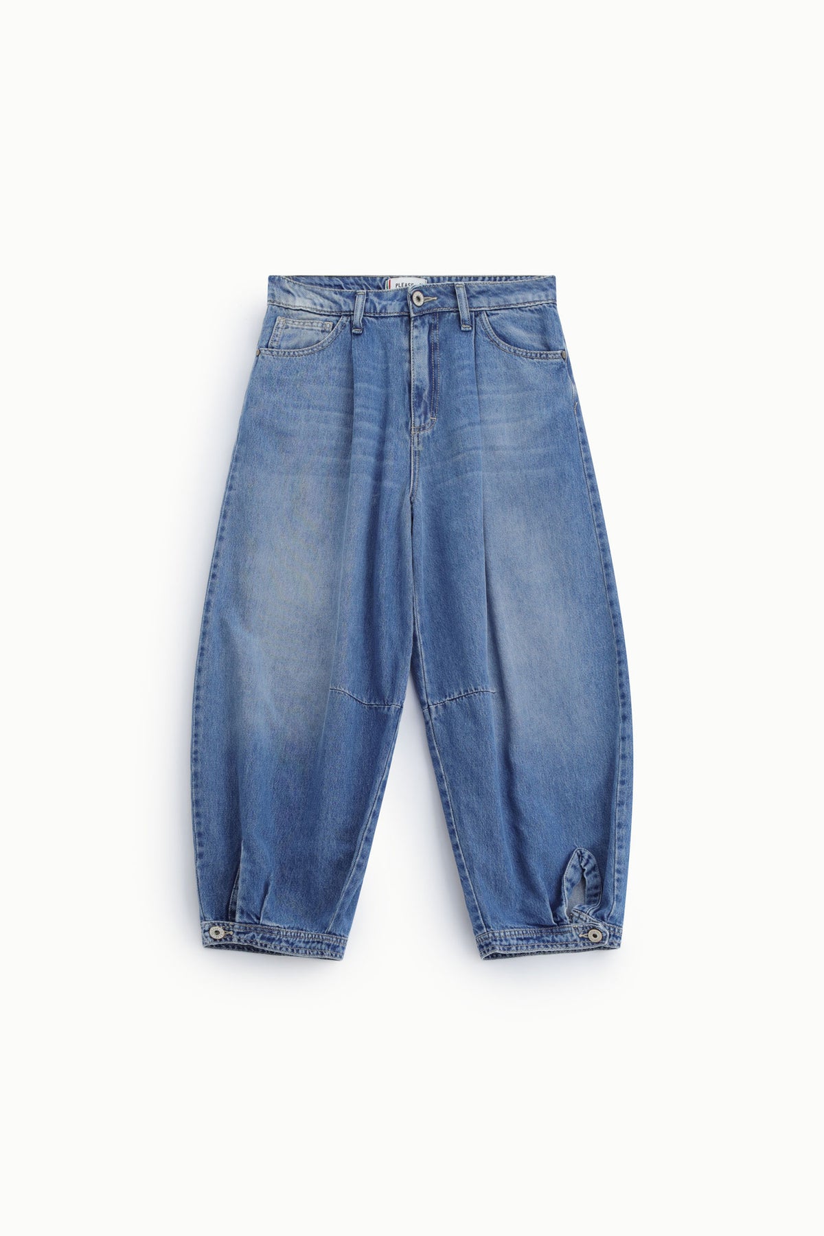 Jeans baloon vita alta con cuciture a contrasto Please - Blu Denim