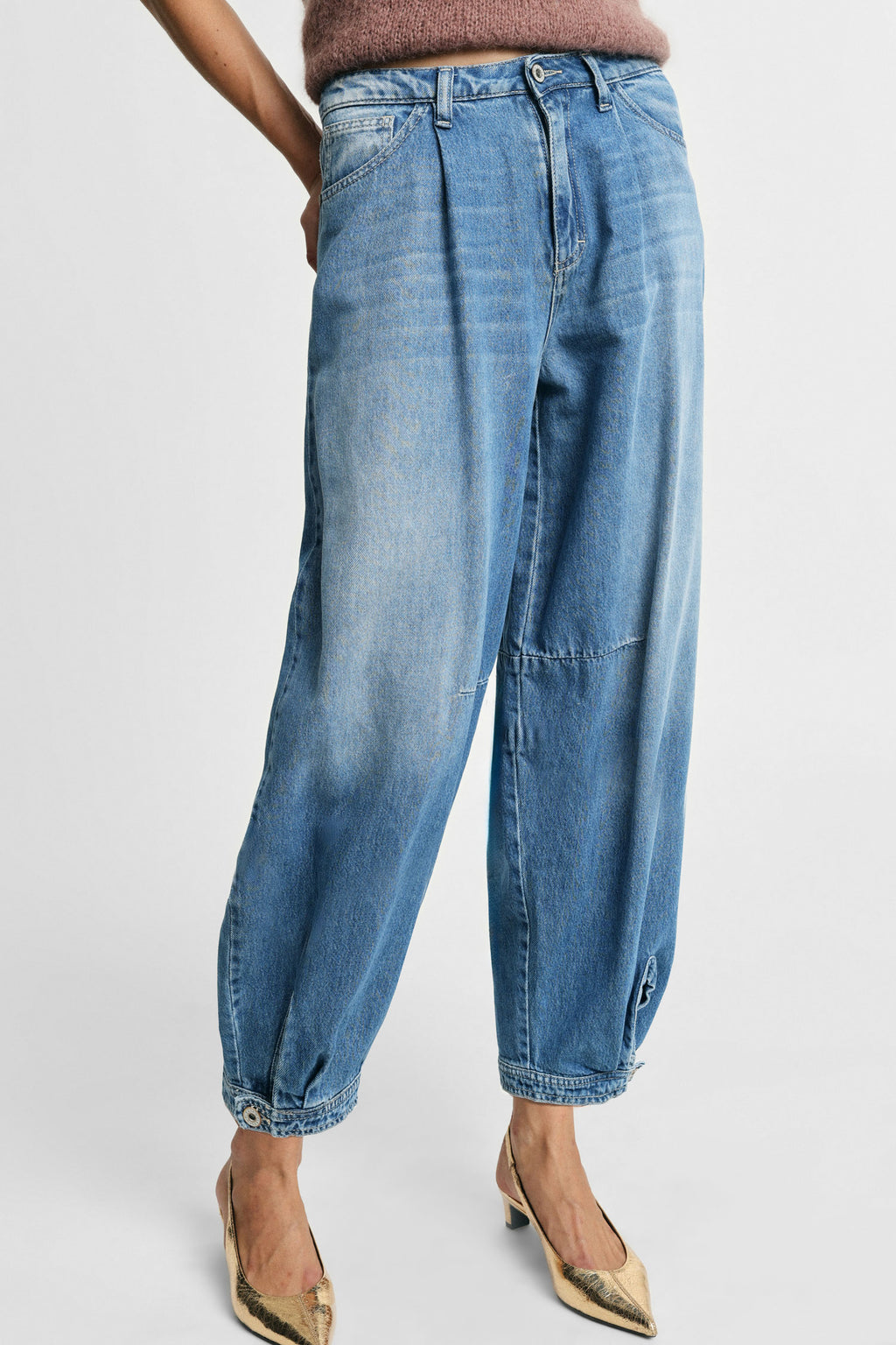 Jeans baloon vita alta con cuciture a contrasto Please - Blu Denim