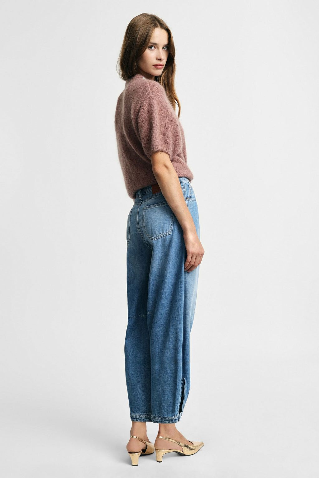 Jeans baloon vita alta con cuciture a contrasto Please - Blu Denim