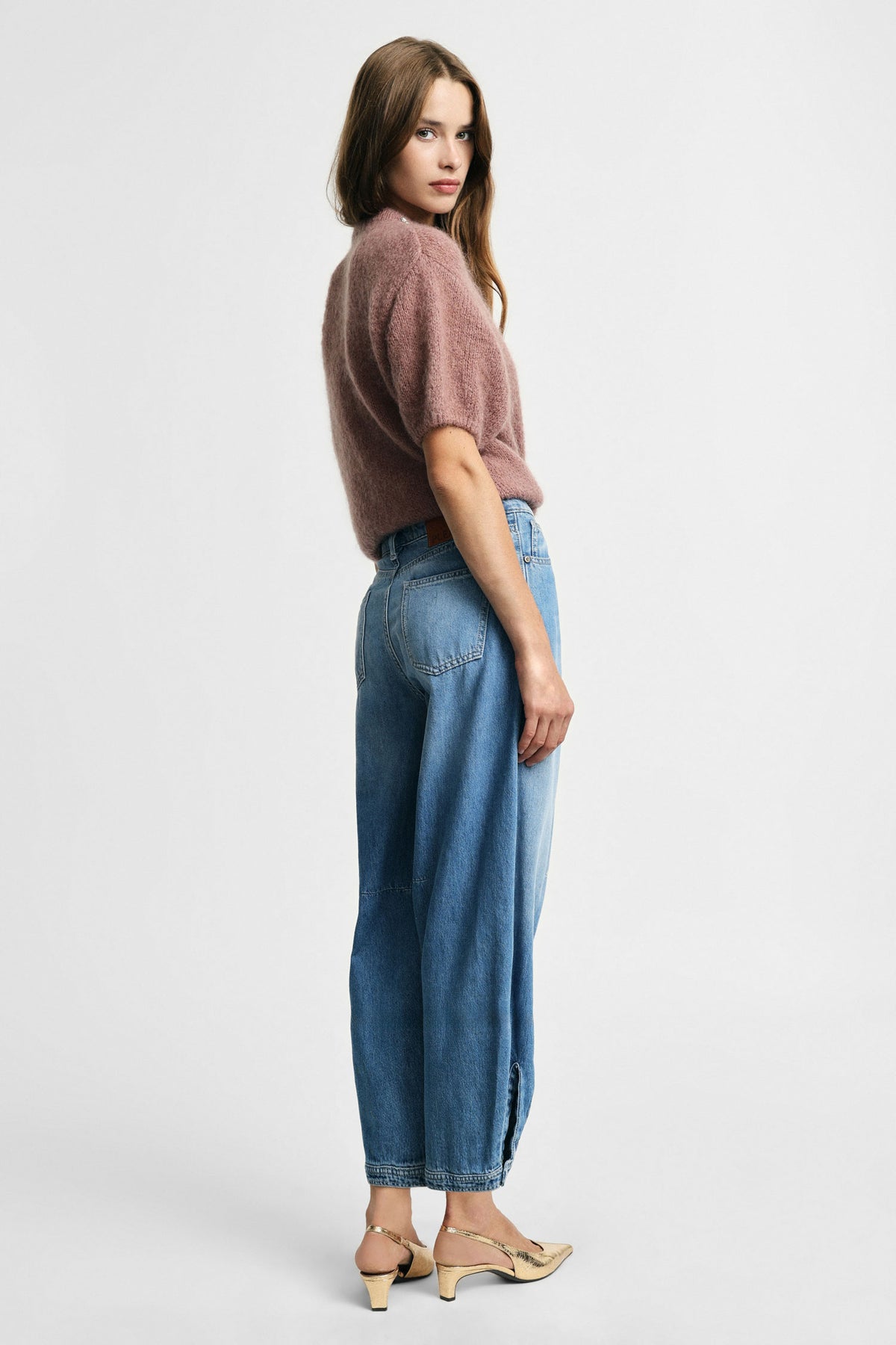 Jeans baloon vita alta con cuciture a contrasto Please - Blu Denim