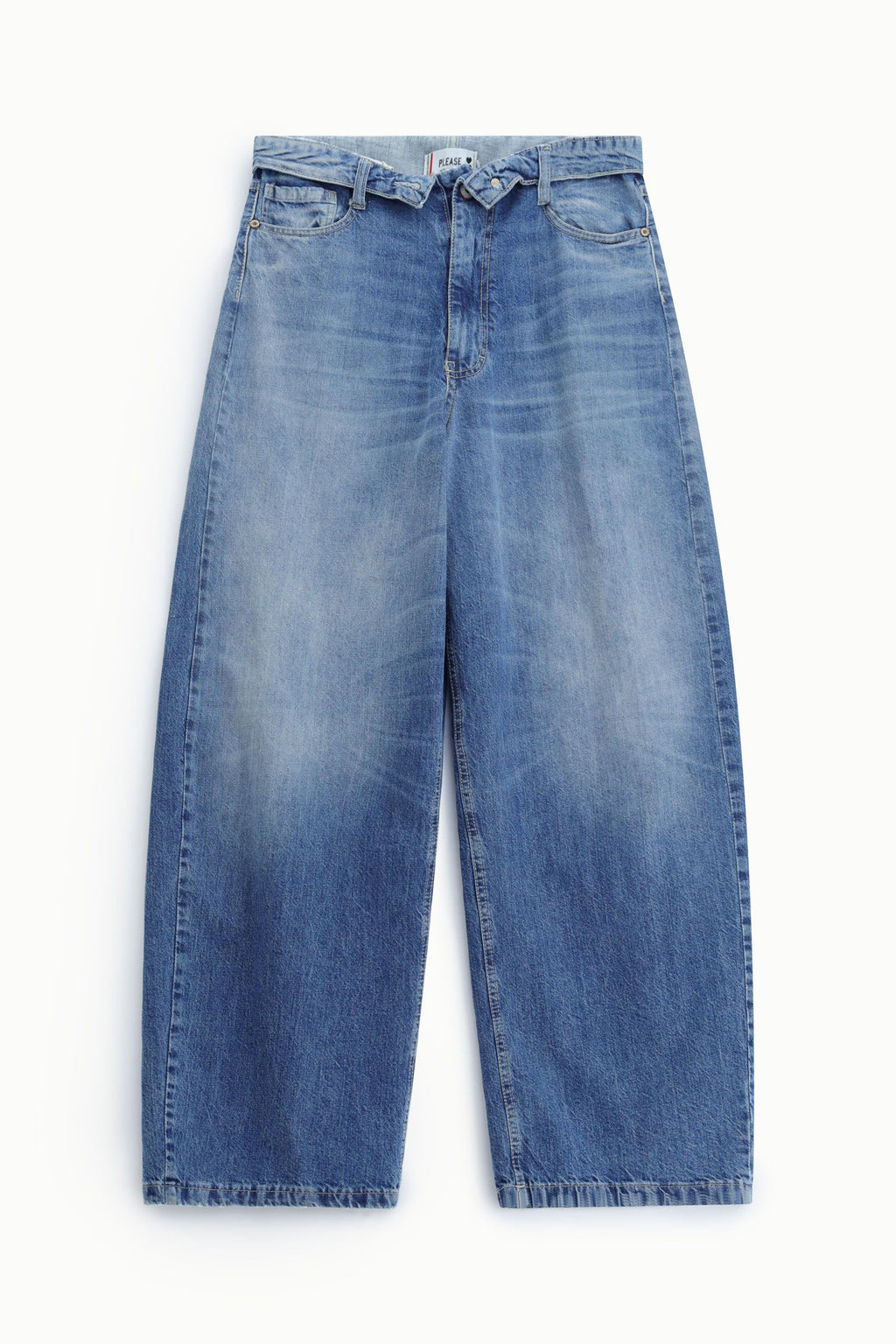 Jeans a gamba ampia a vita alta lavaggio vissuto Please - Blu Denim