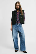 Jeans a gamba ampia a vita alta lavaggio vissuto Please - Blu Denim