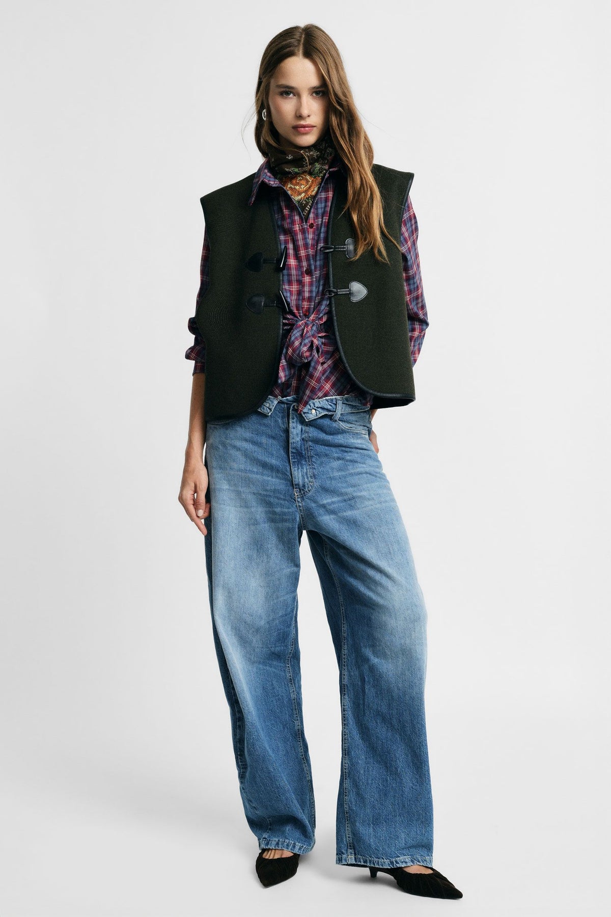 Jeans a gamba ampia a vita alta lavaggio vissuto Please - Blu Denim