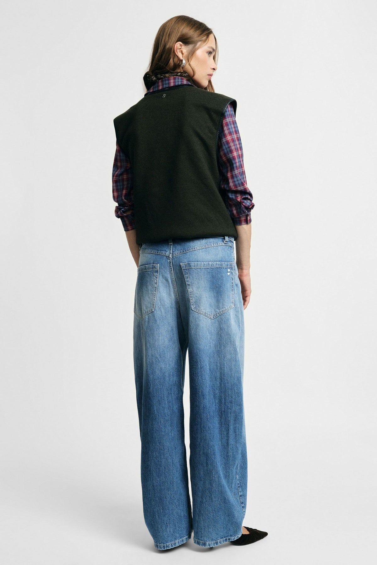 Jeans a gamba ampia a vita alta lavaggio vissuto Please - Blu Denim