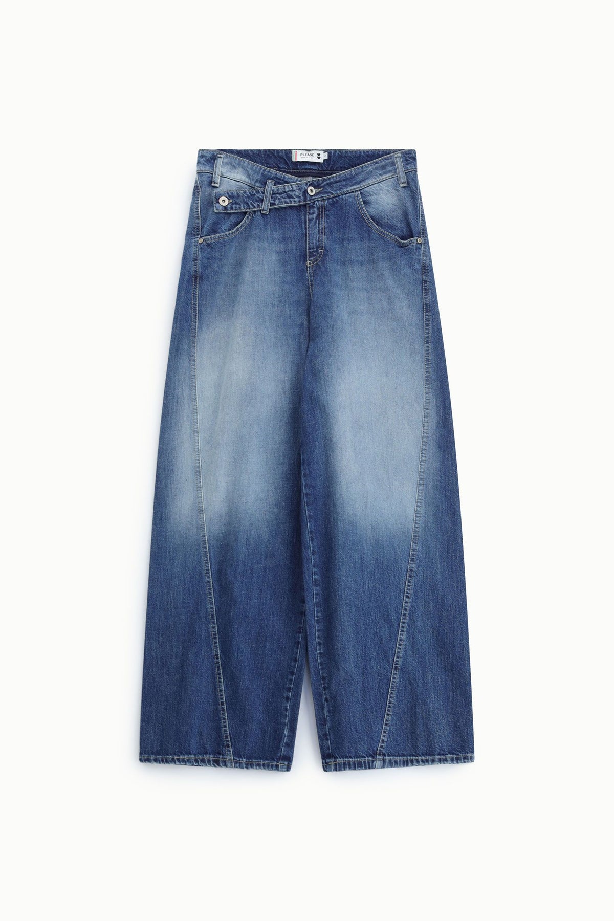 Jeans a gamba ampia con cintura diagonale Please - Blu Denim
