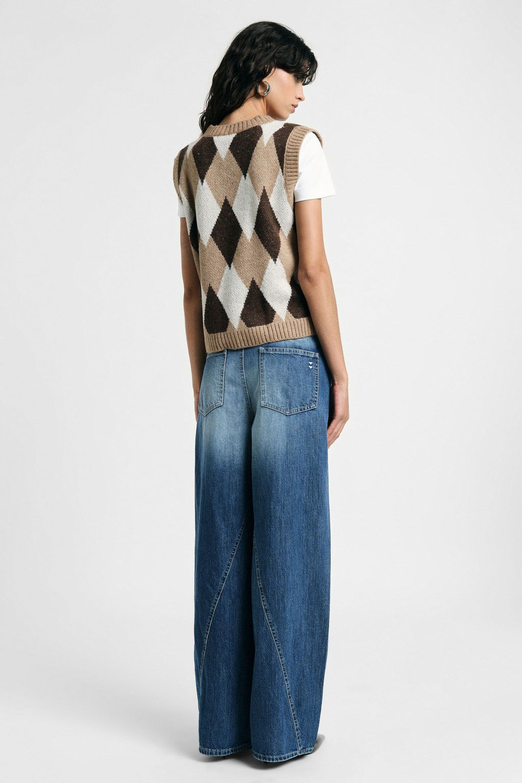Jeans a gamba ampia con cintura diagonale Please - Blu Denim