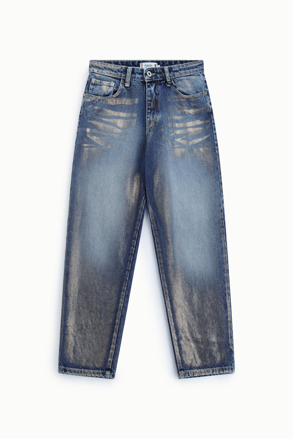 Jeans mom-fit vita alta effetto vissuto Please - Blu Denim