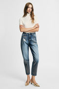 Jeans mom-fit vita alta effetto vissuto Please - Blu Denim