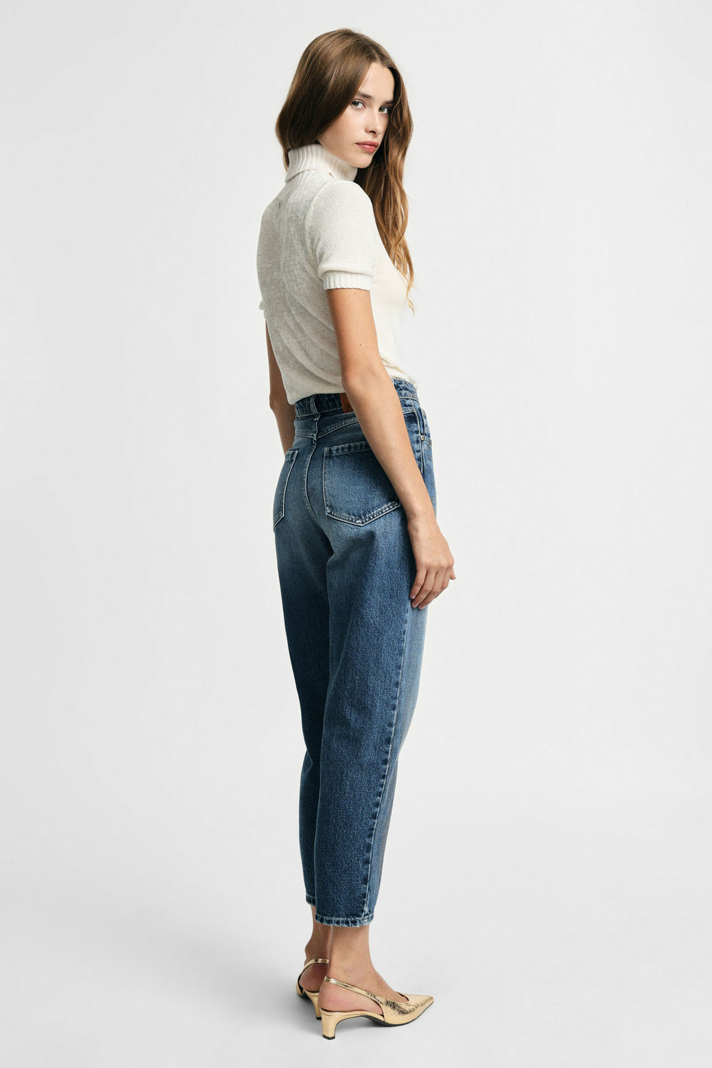 Jeans mom-fit vita alta effetto vissuto Please - Blu Denim