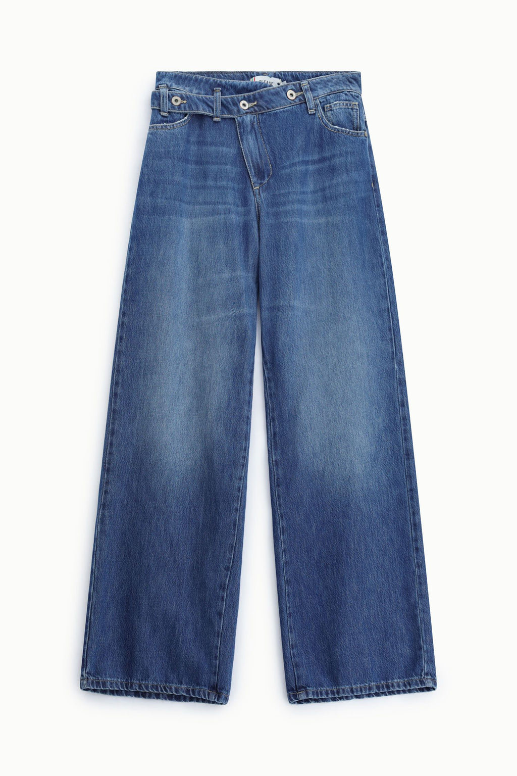 Jeans ampi con vita alta e cintura asimmetrica Please - Blu Denim