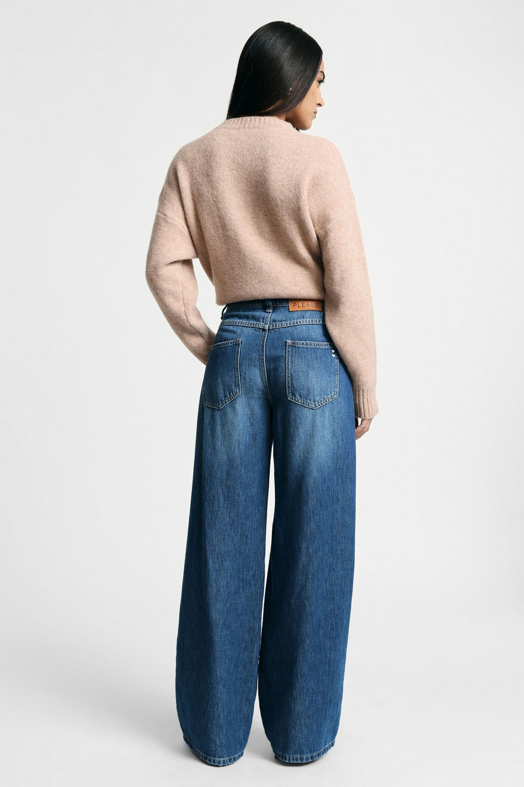 Jeans ampi con vita alta e cintura asimmetrica Please - Blu Denim