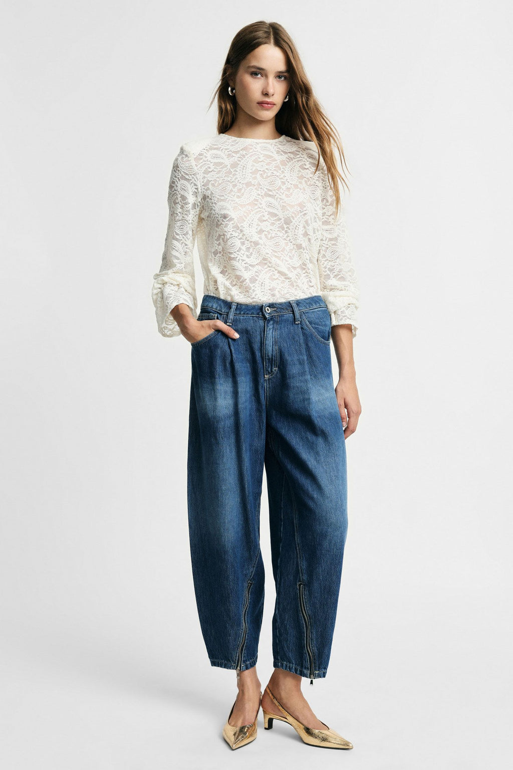 Jeans baloon fit con zip al fondo Please - Blu Denim