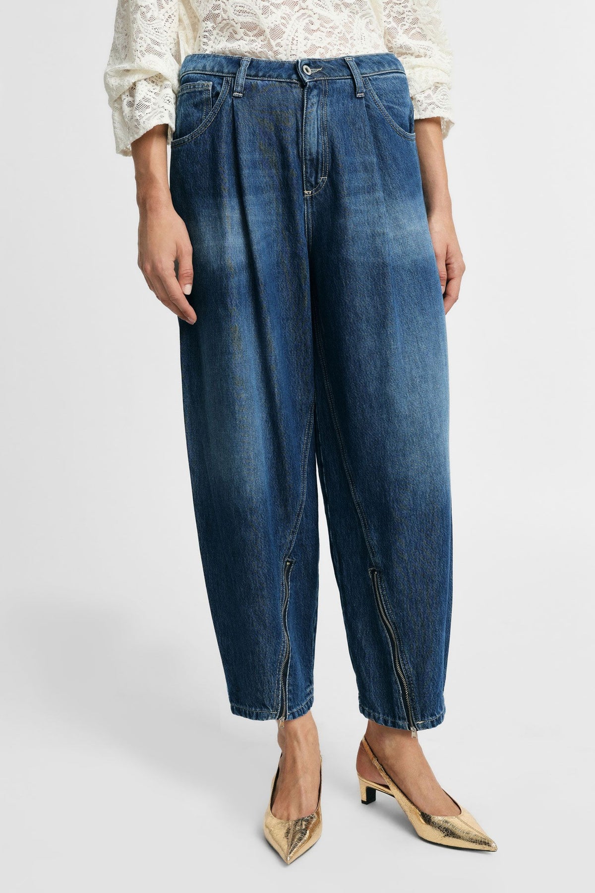 Jeans baloon fit con zip al fondo Please - Blu Denim