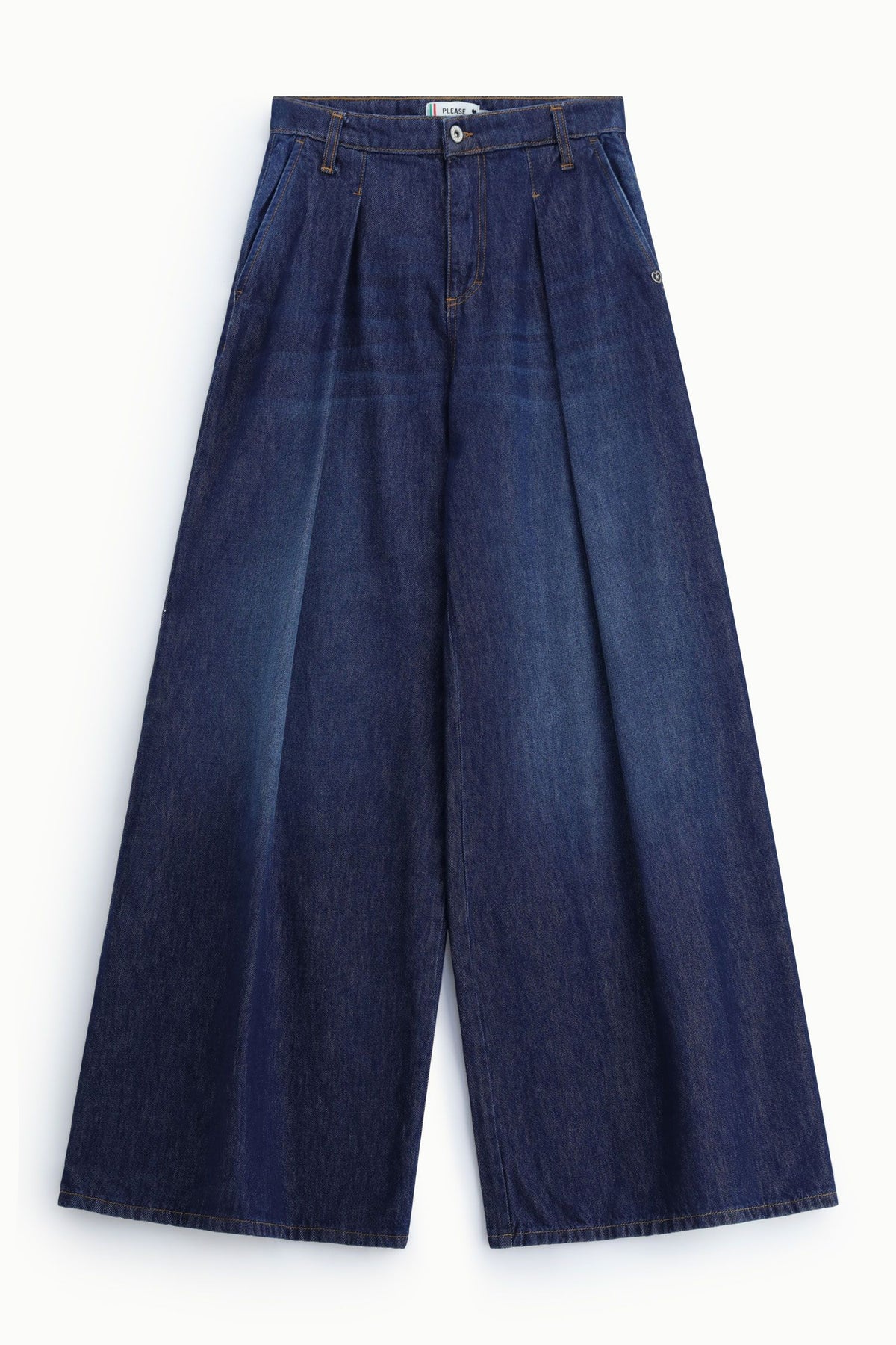 Jeans ampi con pinces e vita alta Please - Blu Denim