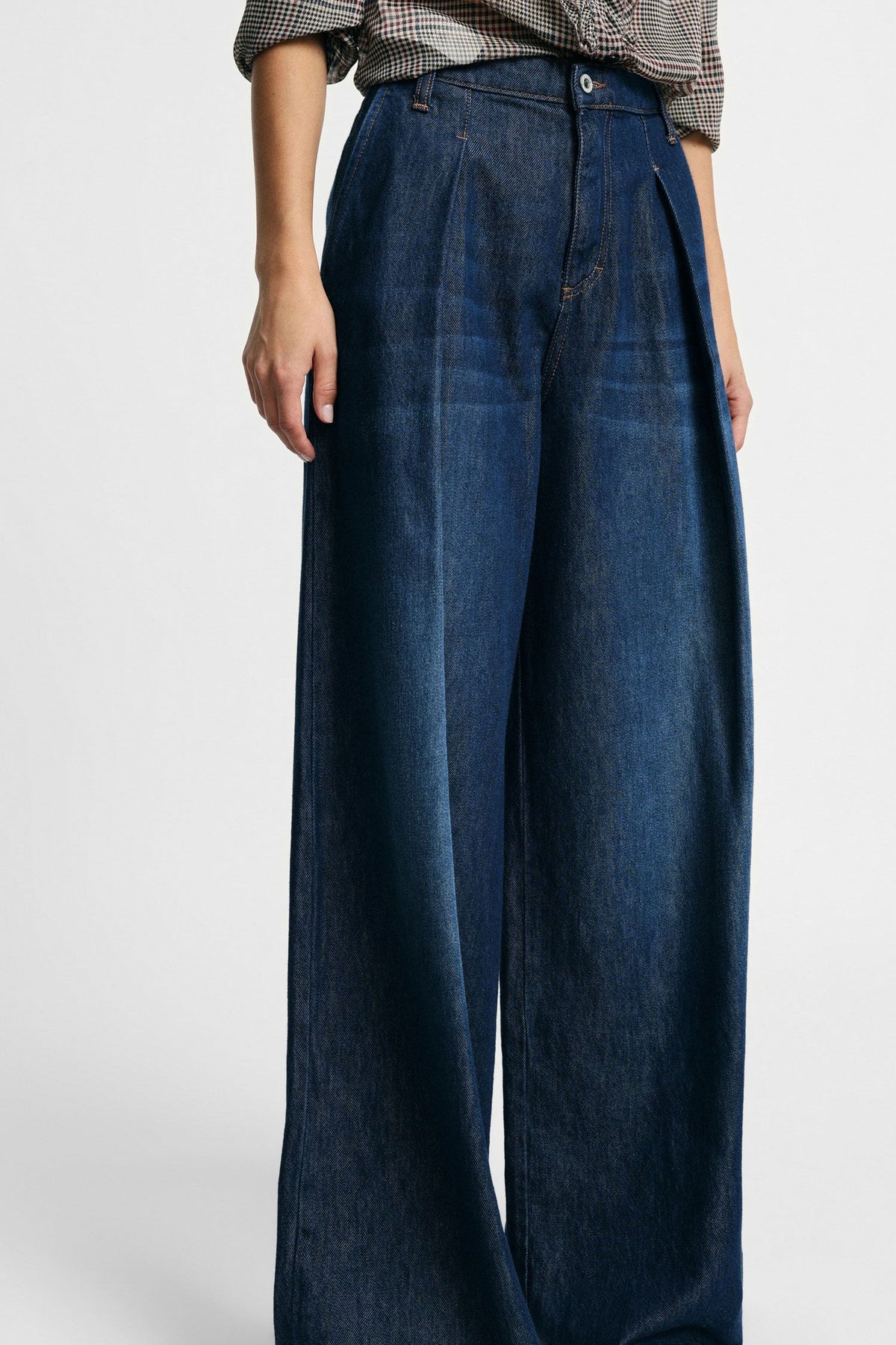 Jeans ampi con pinces e vita alta Please - Blu Denim