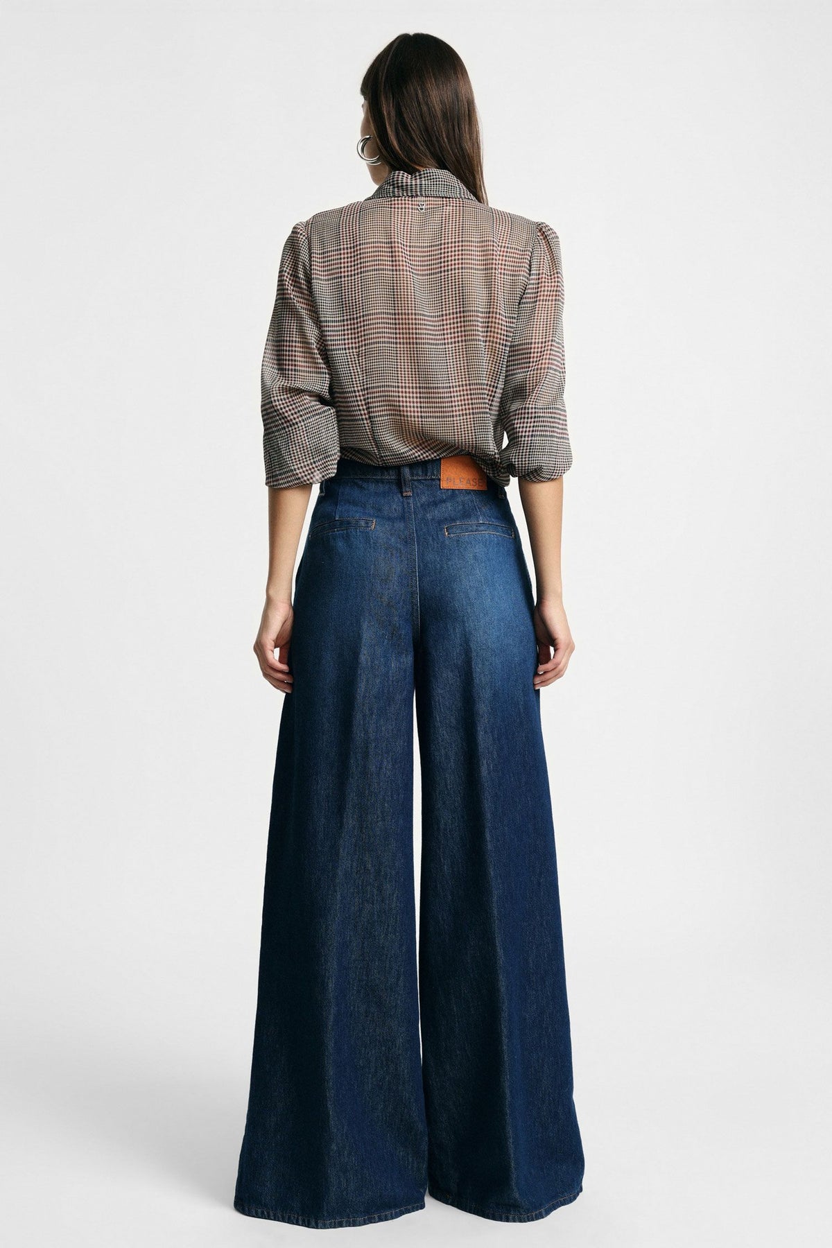 Jeans ampi con pinces e vita alta Please - Blu Denim